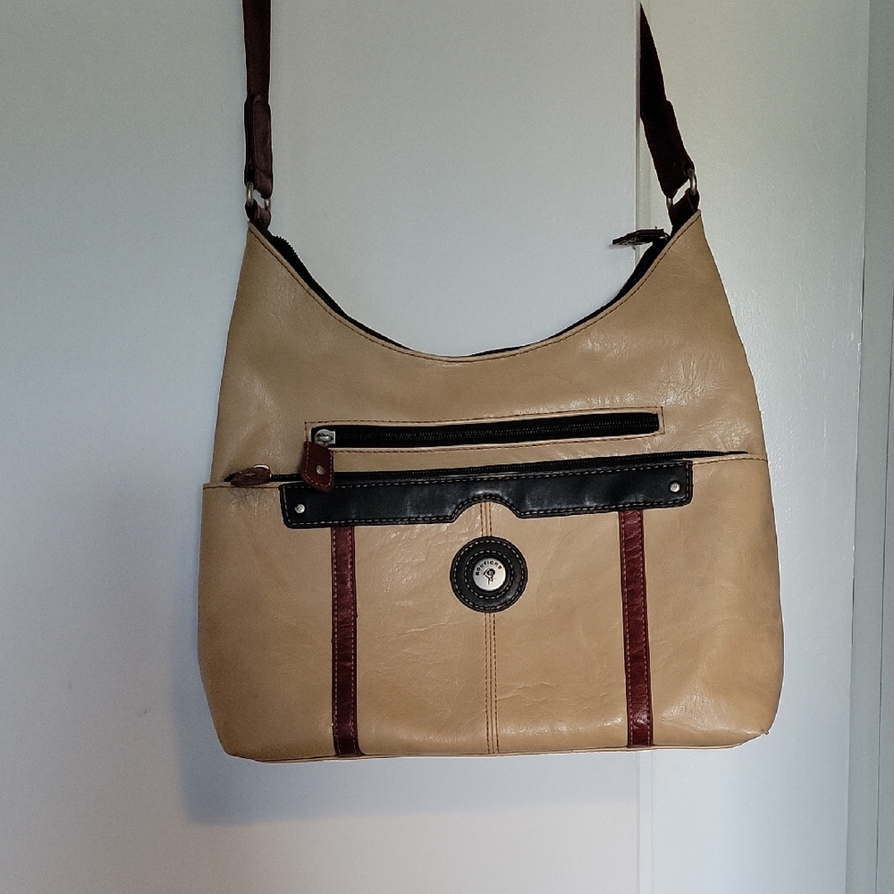 Chic Tan and Burgundy Shoulder Bag